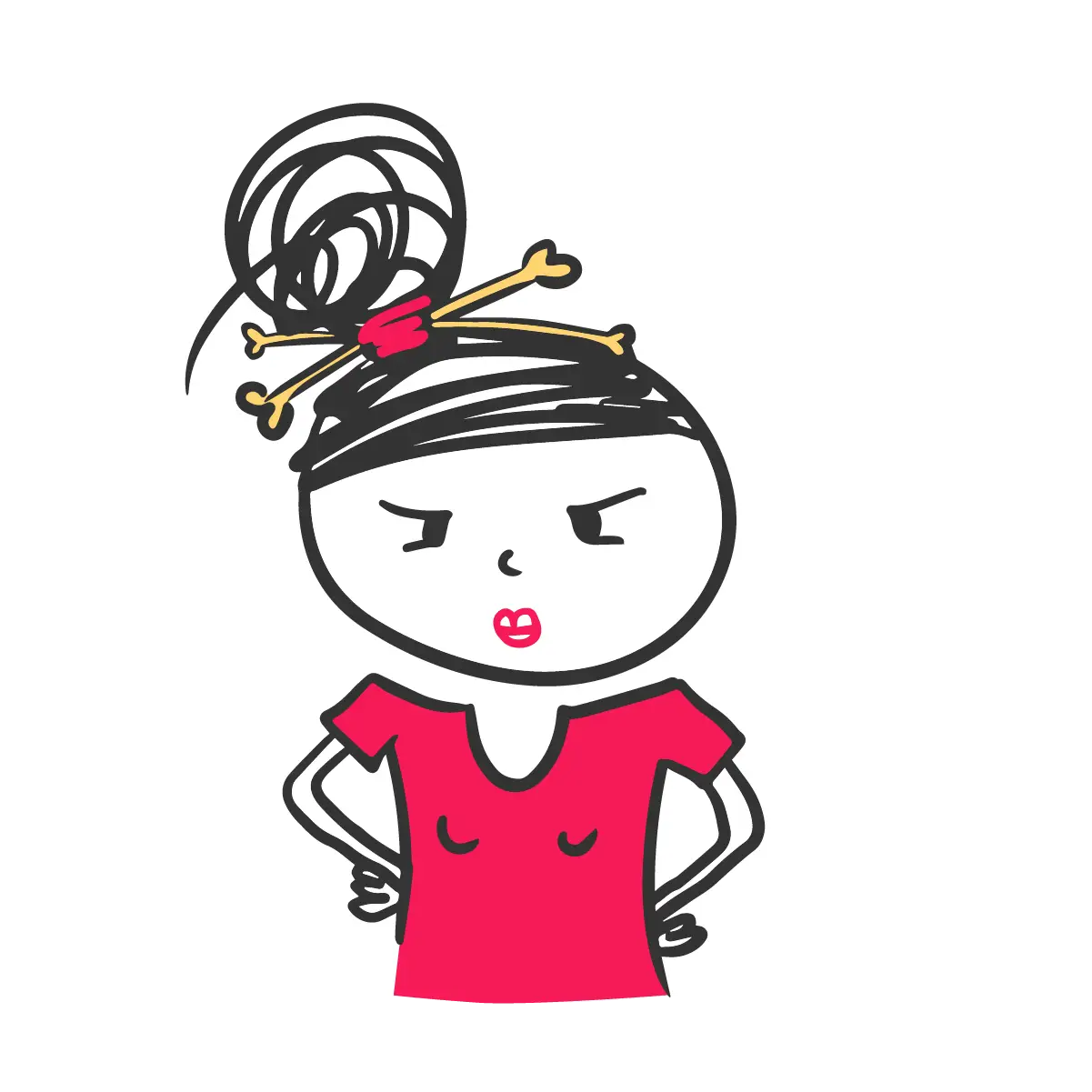Ein Cartoon einer Frau mit Knochen im Haar.