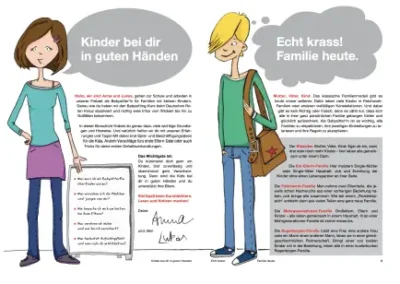 Eine Infografik des Deutschen Roten Kreuzes mit dem Titel "Fit fürs Babysitting" zeigt Cartoon-Babysitter, Tipps für die Kinderbetreuung, Hinweise auf das schnelle Wachstum von Kindern und erinnert an die Verantwortung, die mit dem Babysitting verbunden ist.
