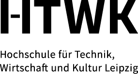 Das Bild zeigt das Logo der HHochschule für Technik, Wirtschaft und Kultur Leipzig, das aus den leicht stilisierten Buchstaben HTWK besteht.In der Zeile darunter steht "Hochschule für Technik, Wirtschaft und Kultur Leipzig"